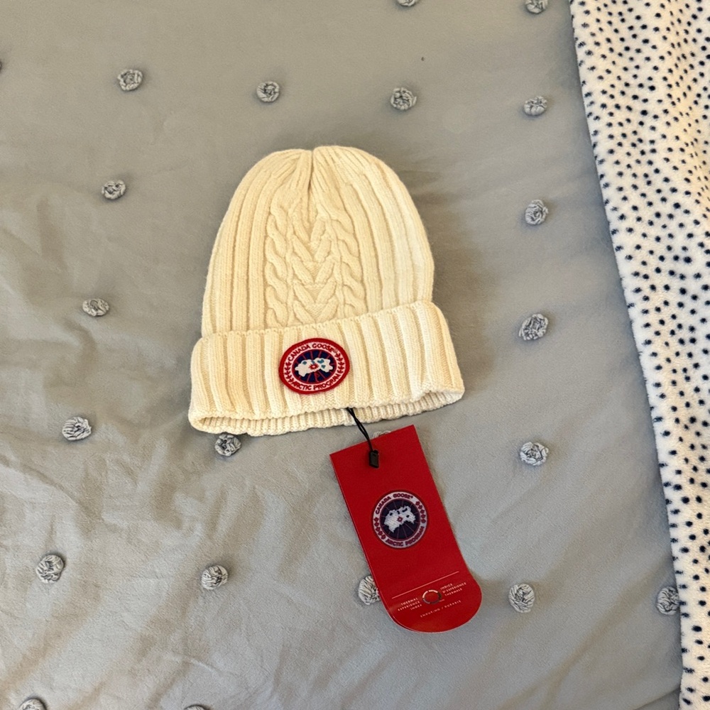 Canada Goose Cream Cable Knit Beanie